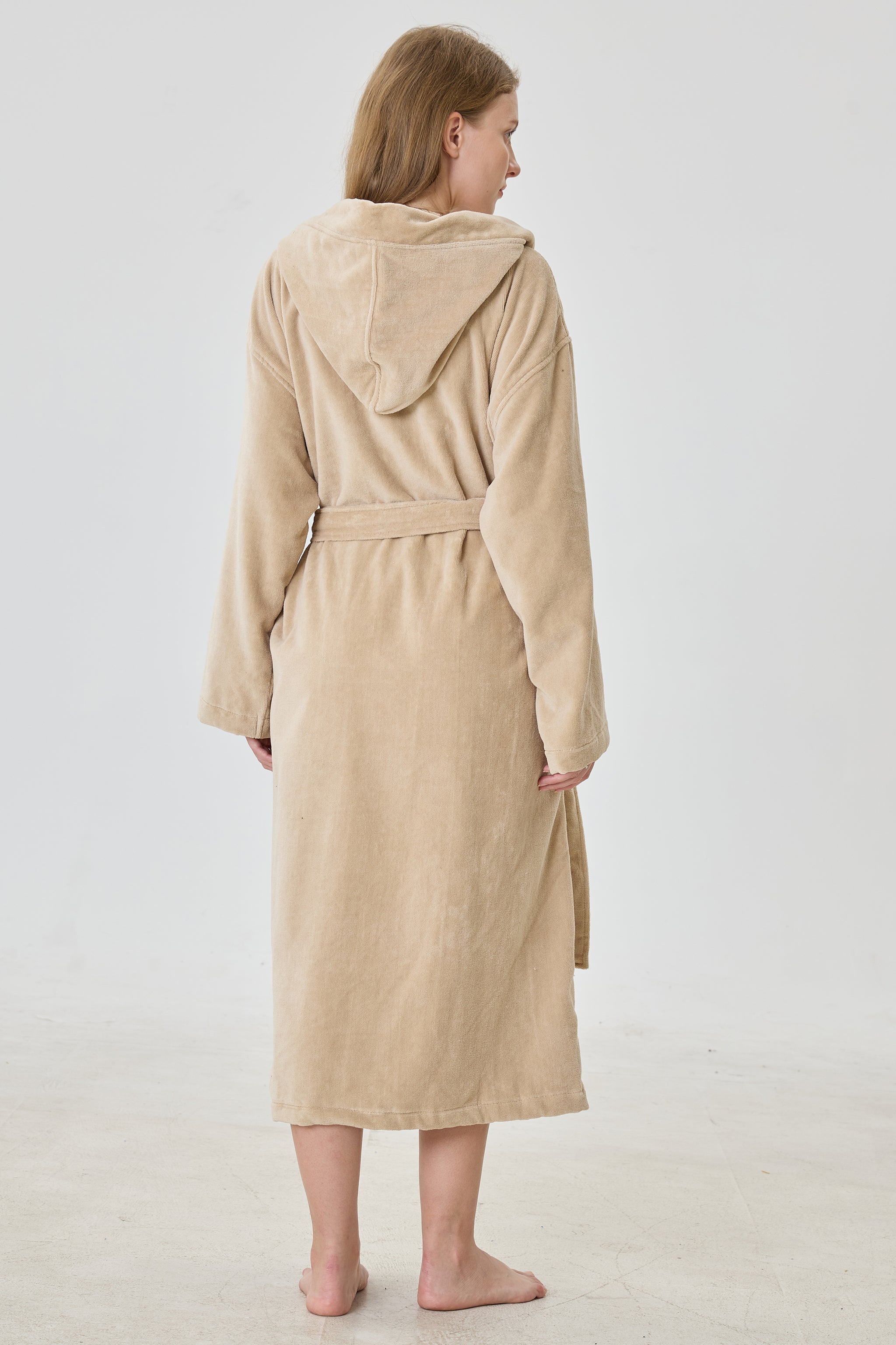 Cashmere Beige Hooded Turkish Cotton Spa Bathrobe - Crescentt