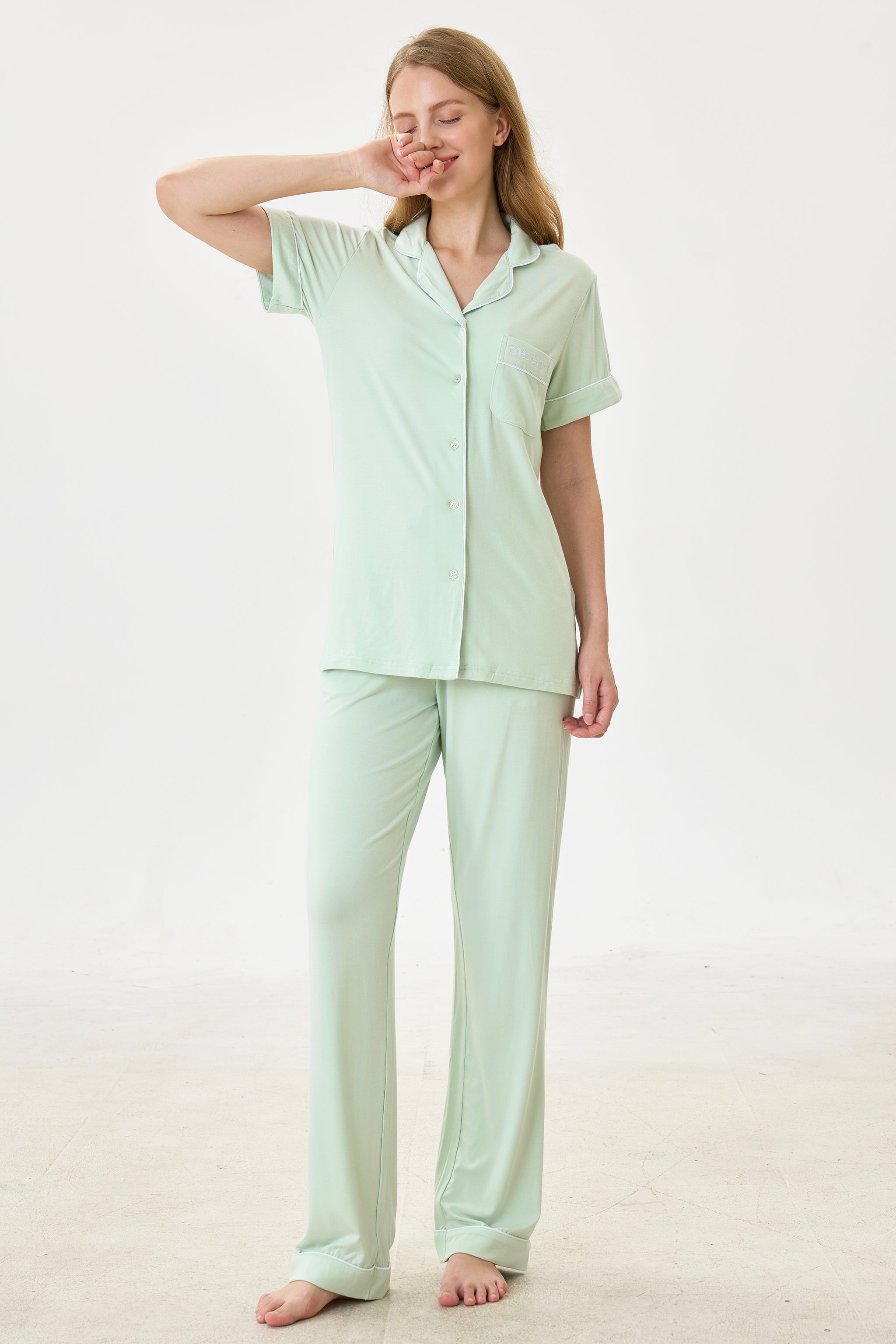 Celadon Luxe Modal Silk™ Pajama Set – Short Sleeve & Pants - Crescentt