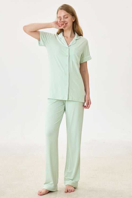 Celadon Luxe Modal Silk™ Pajama Set – Short Sleeve & Pants