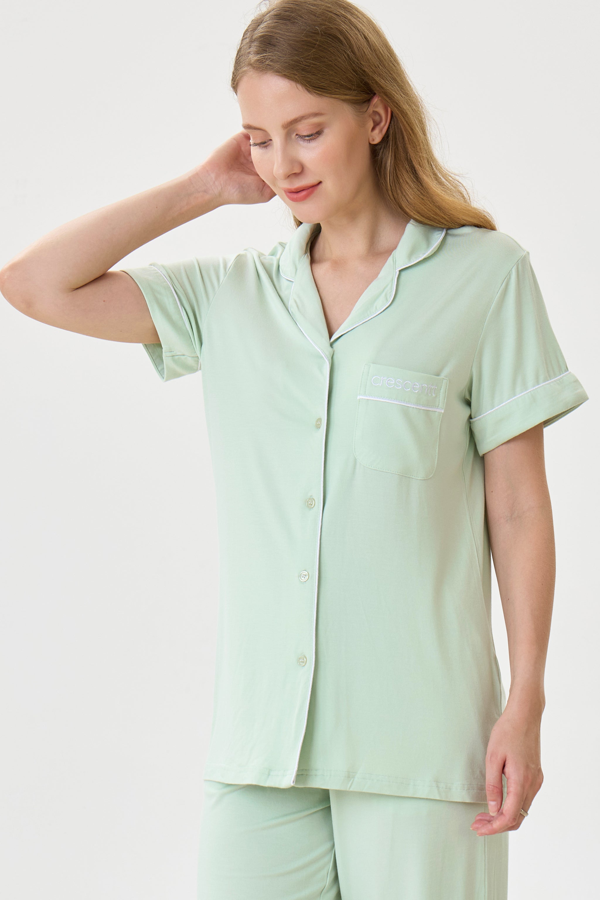 Celadon Luxe Modal Silk™ Pajama Set – Short Sleeve & Pants - Crescentt