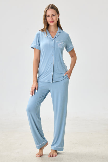 Cerulean Bamboo Silk™ Pajama Set – Short Sleeve & Pants
