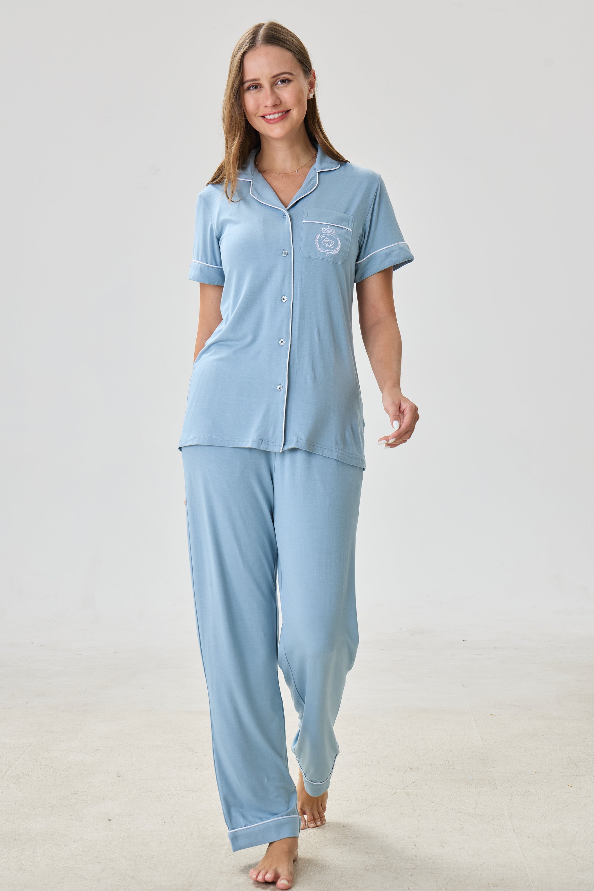 Cerulean Bamboo Silk™ Pajama Set – Short Sleeve & Pants - Crescentt