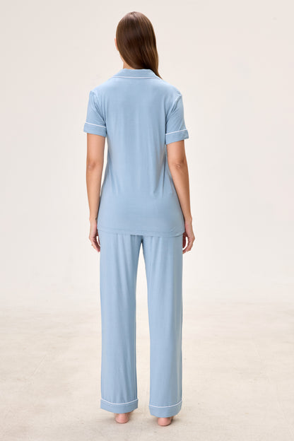 Cerulean Bamboo Silk™ Pajama Set – Short Sleeve & Pants