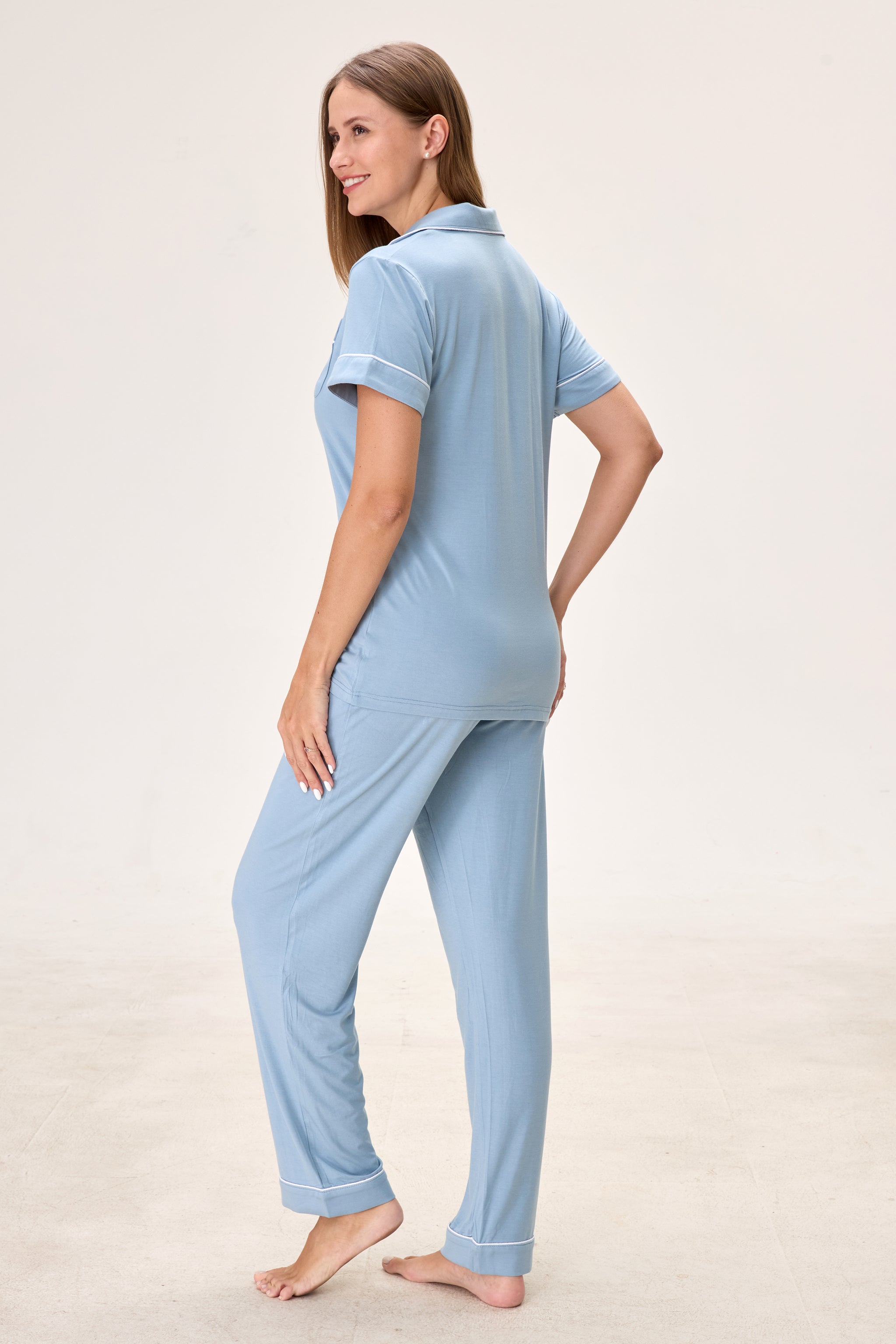 Cerulean Bamboo Silk™ Pajama Set – Short Sleeve & Pants - Crescentt