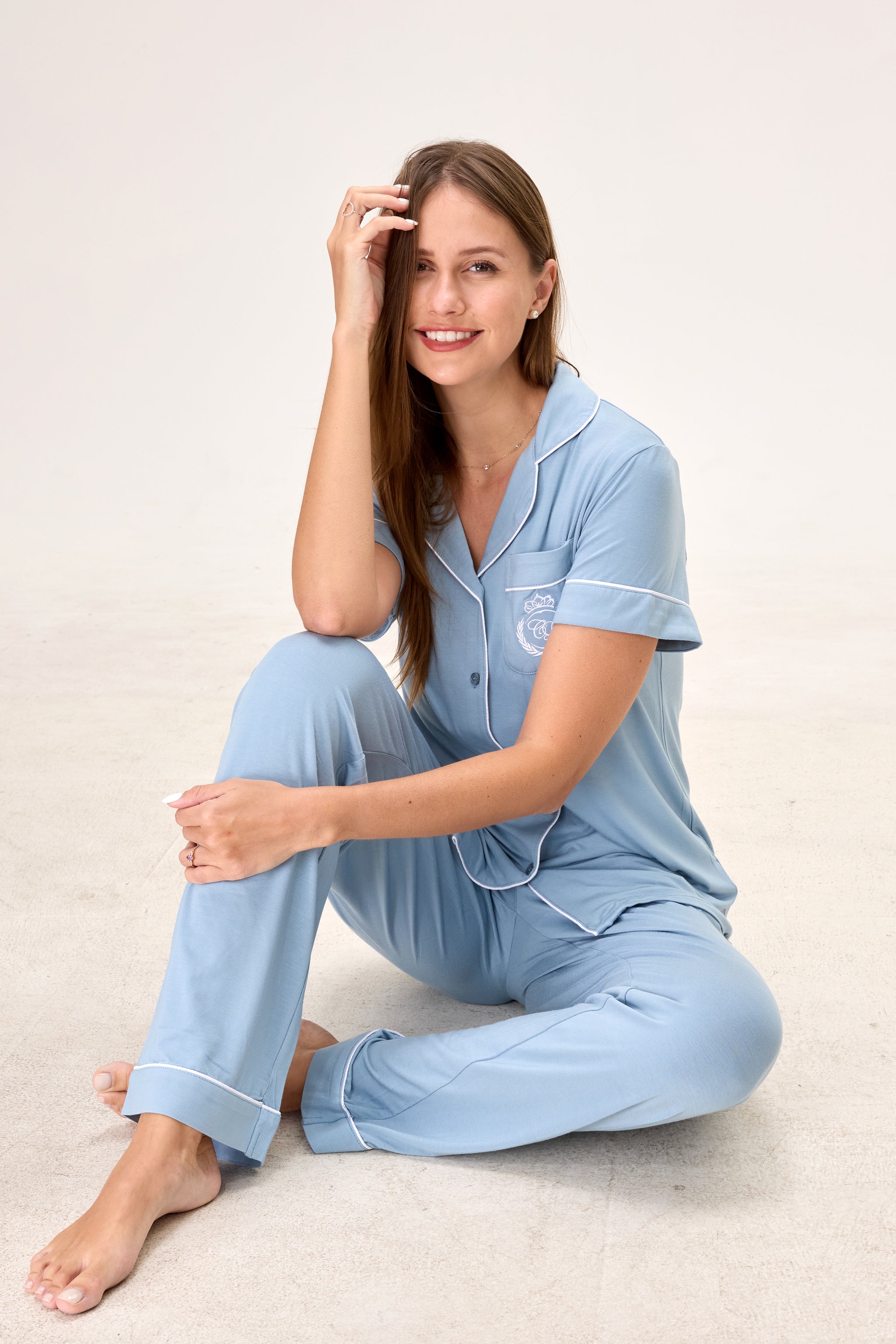 Cerulean Bamboo Silk™ Pajama Set – Short Sleeve & Pants - Crescentt
