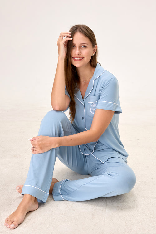 Cerulean Bamboo Silk™ Pajama Set – Short Sleeve & Pants