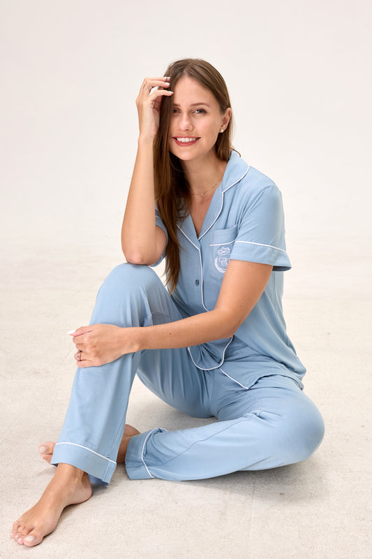 Cerulean Bamboo Silk™ Pajama Set – Short Sleeve & Pants