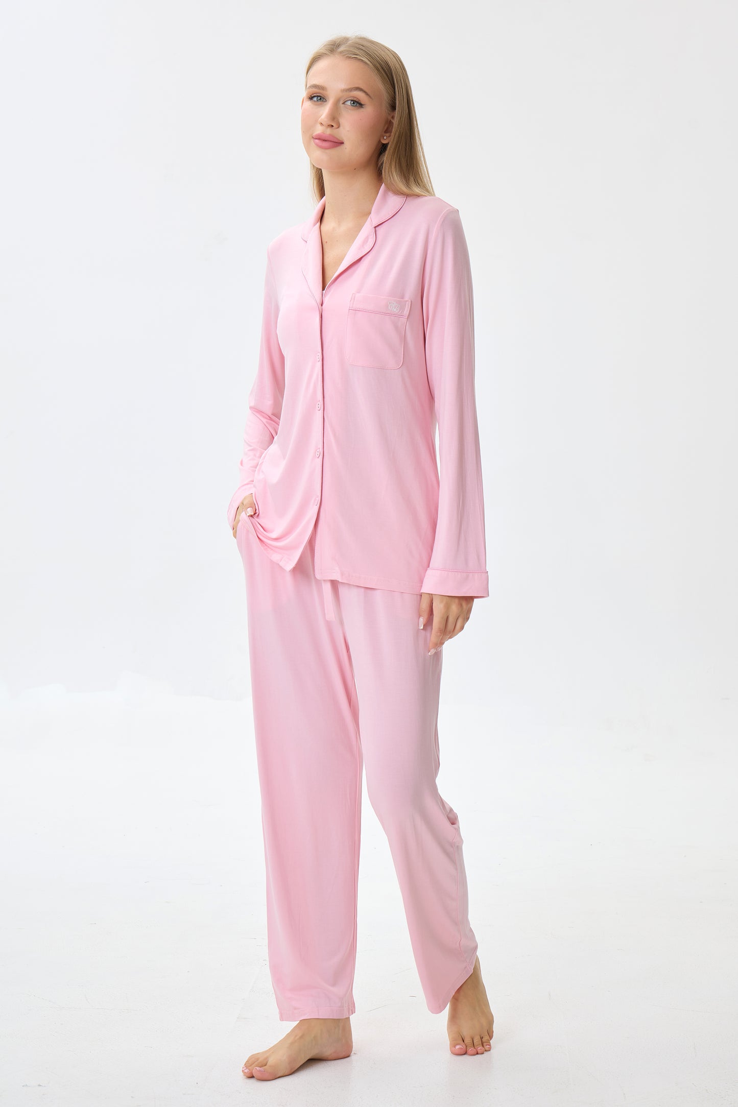 Cherry Blossom Luxe Modal Silk™ Pajama Set – Long Sleeve & Pants
