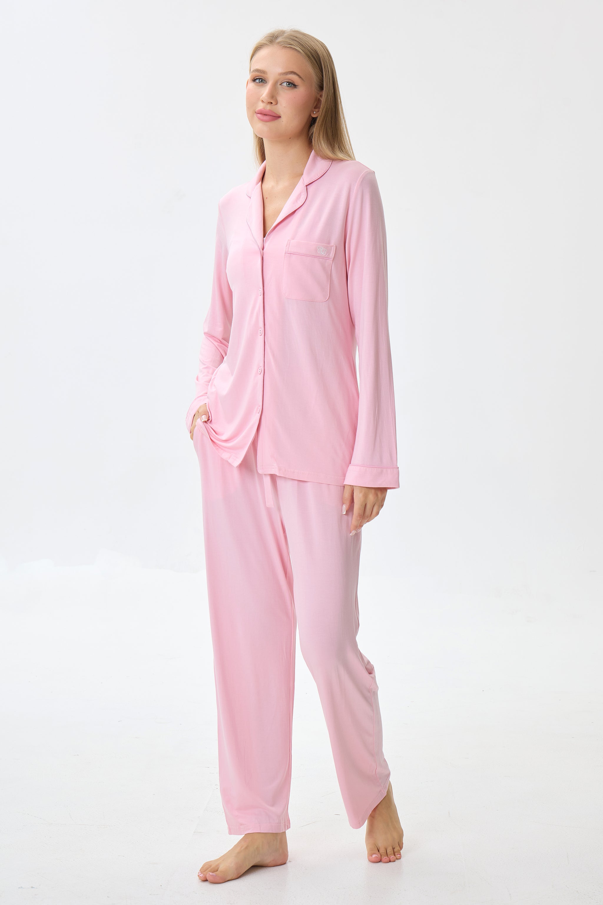 Cherry Blossom Luxe Modal Silk™ Pajama Set – Long Sleeve & Pants - Crescentt
