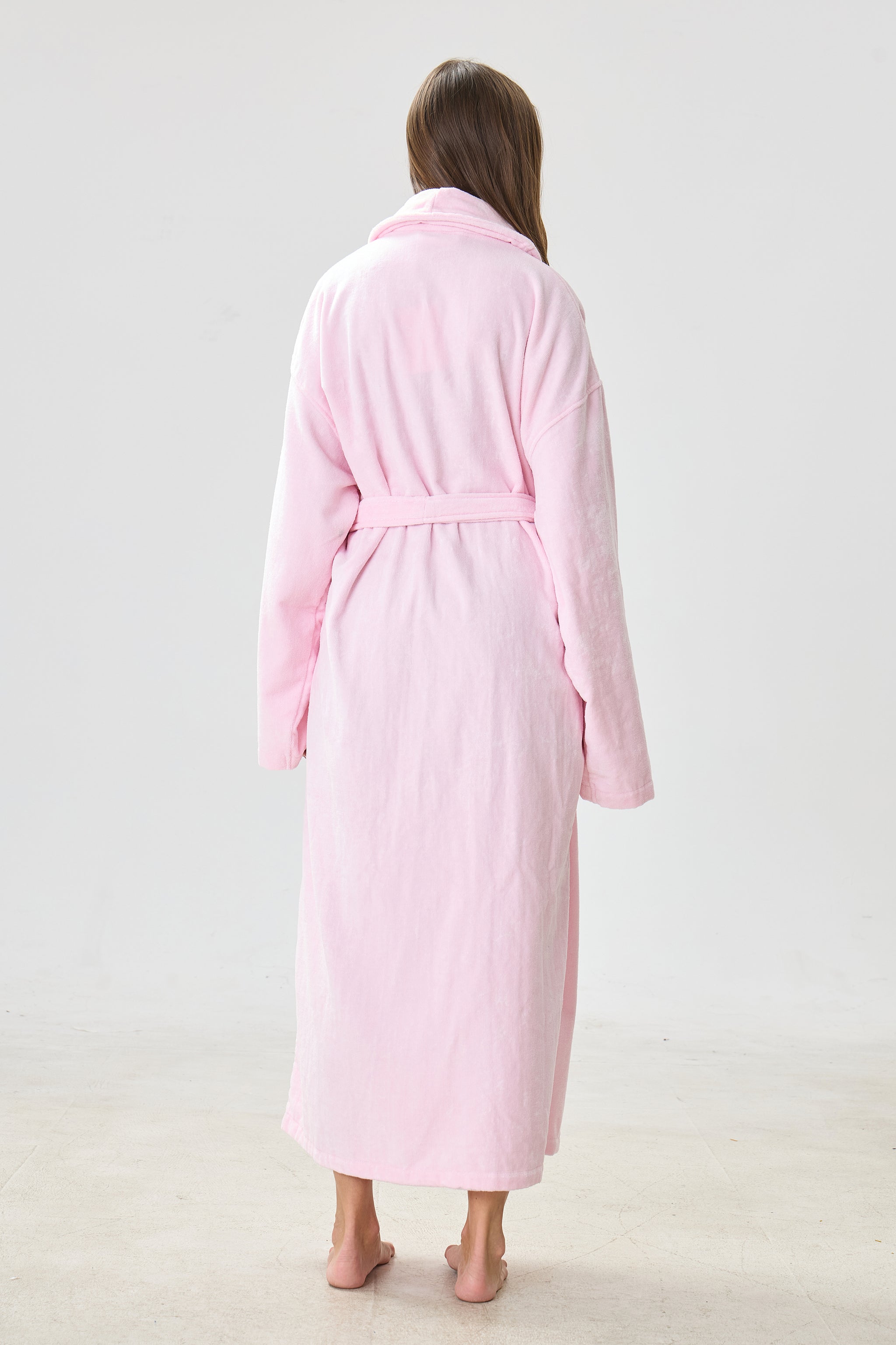 Soft Blush Shawl Turkish Cotton Spa Bathrobe - Crescentt