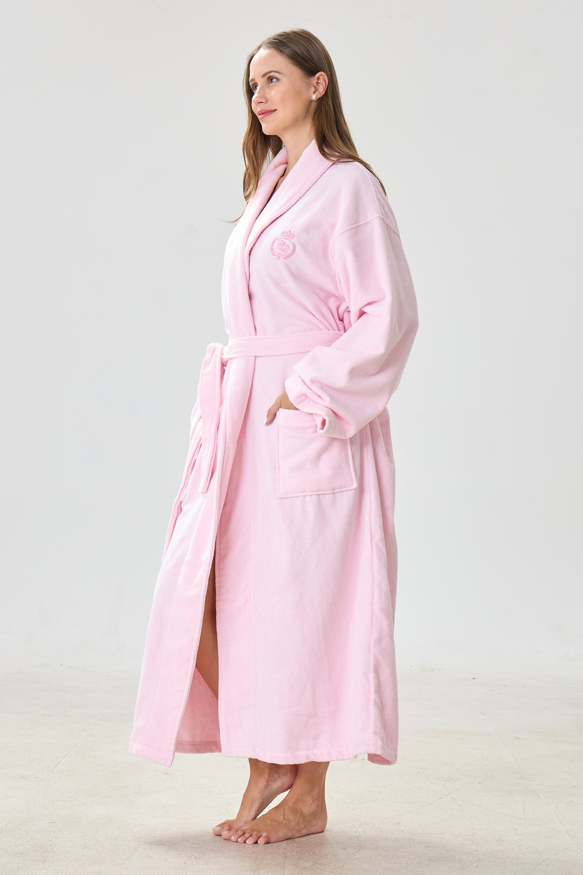 Soft Blush Shawl Turkish Cotton Spa Bathrobe - Crescentt