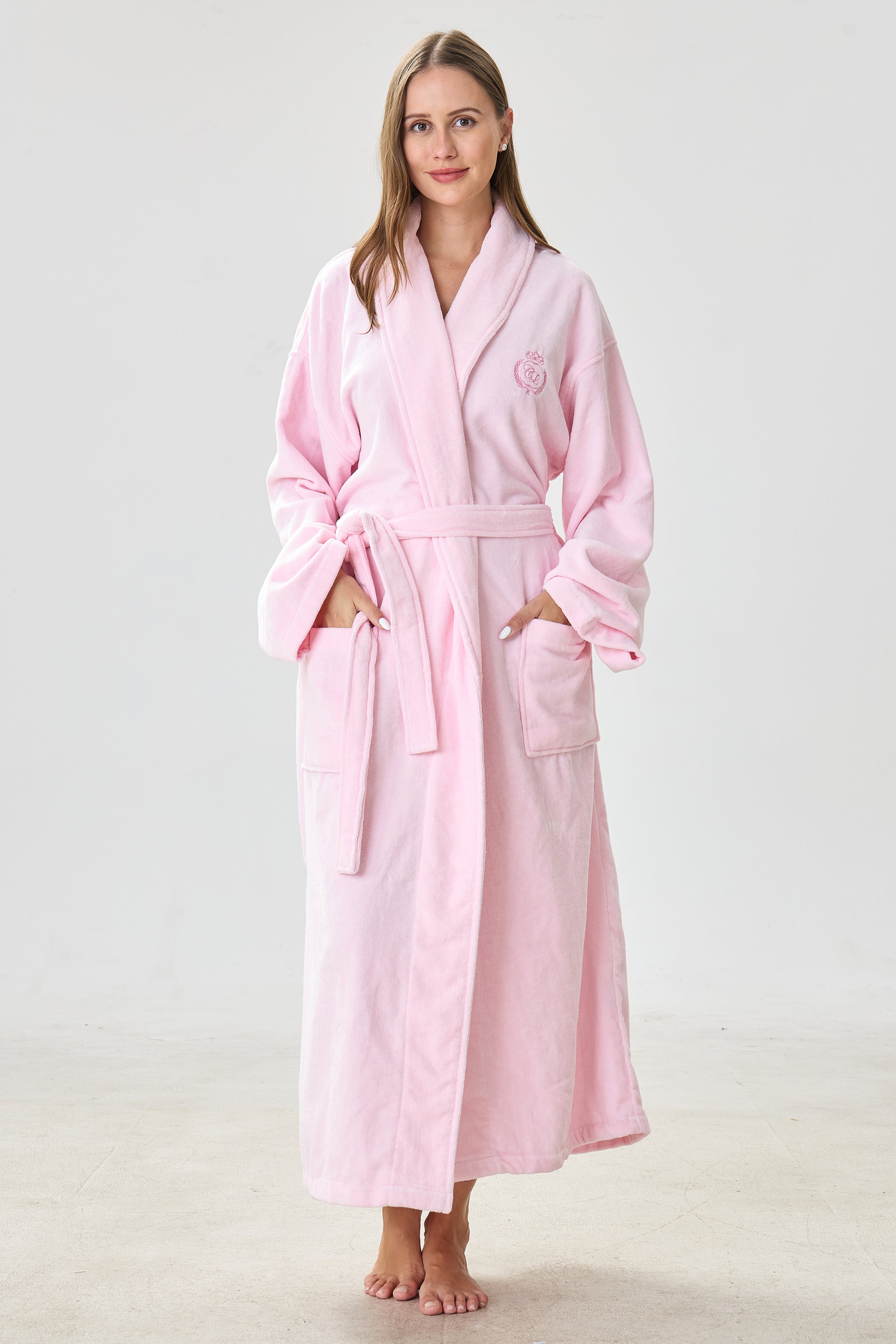 Soft Blush Shawl Turkish Cotton Spa Bathrobe - Crescentt