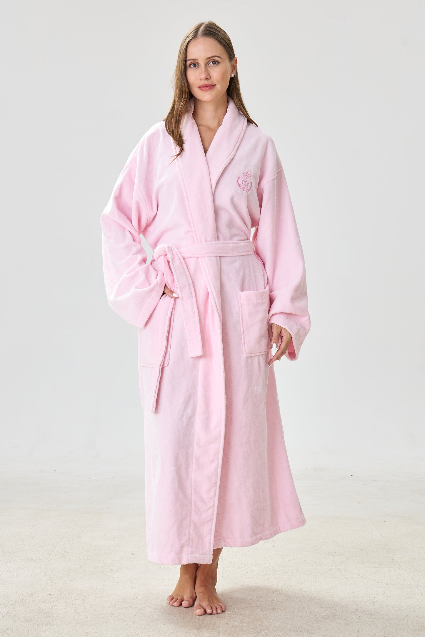 Soft Blush Shawl Turkish Cotton Spa Bathrobe