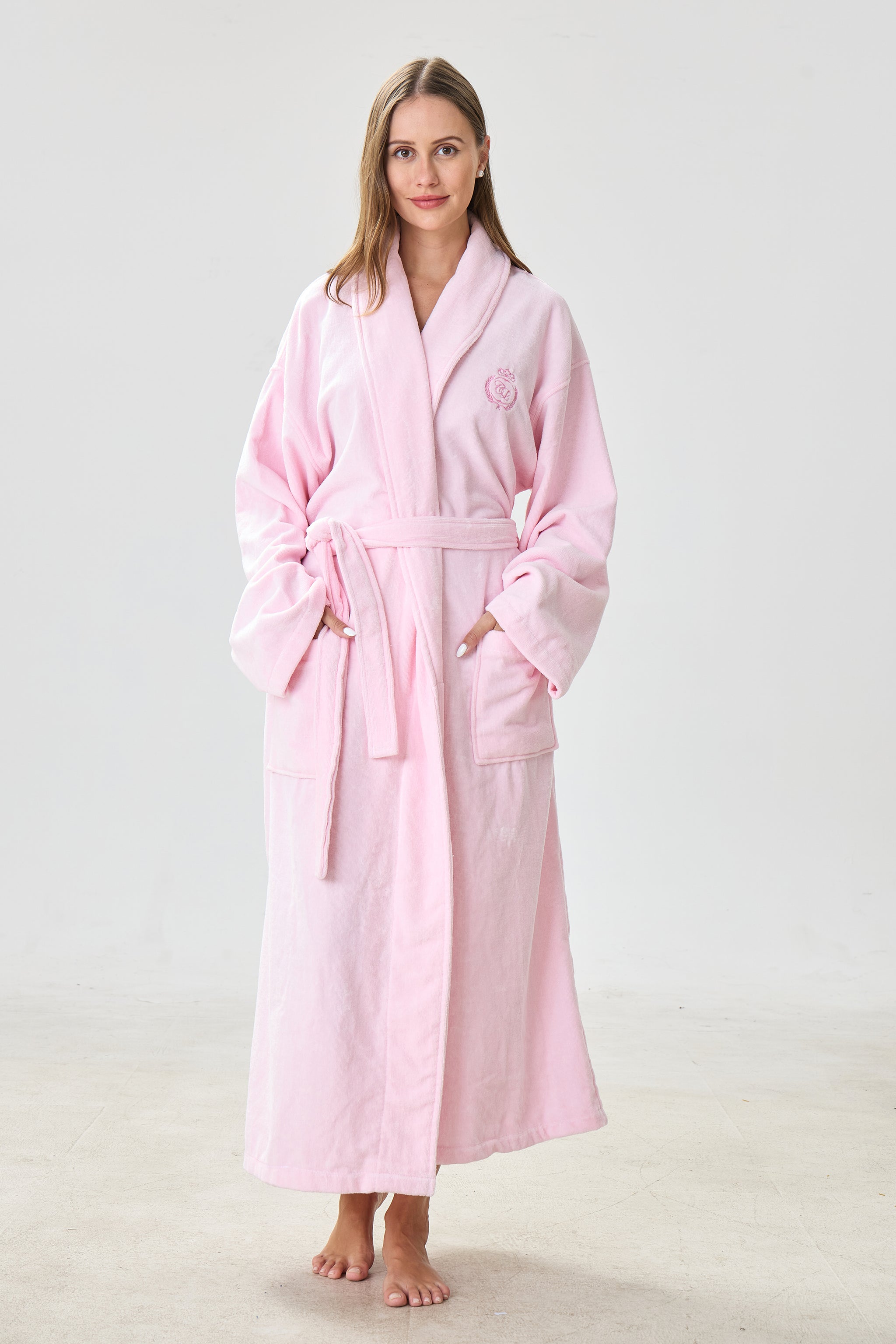 Soft Blush Shawl Turkish Cotton Spa Bathrobe - Crescentt