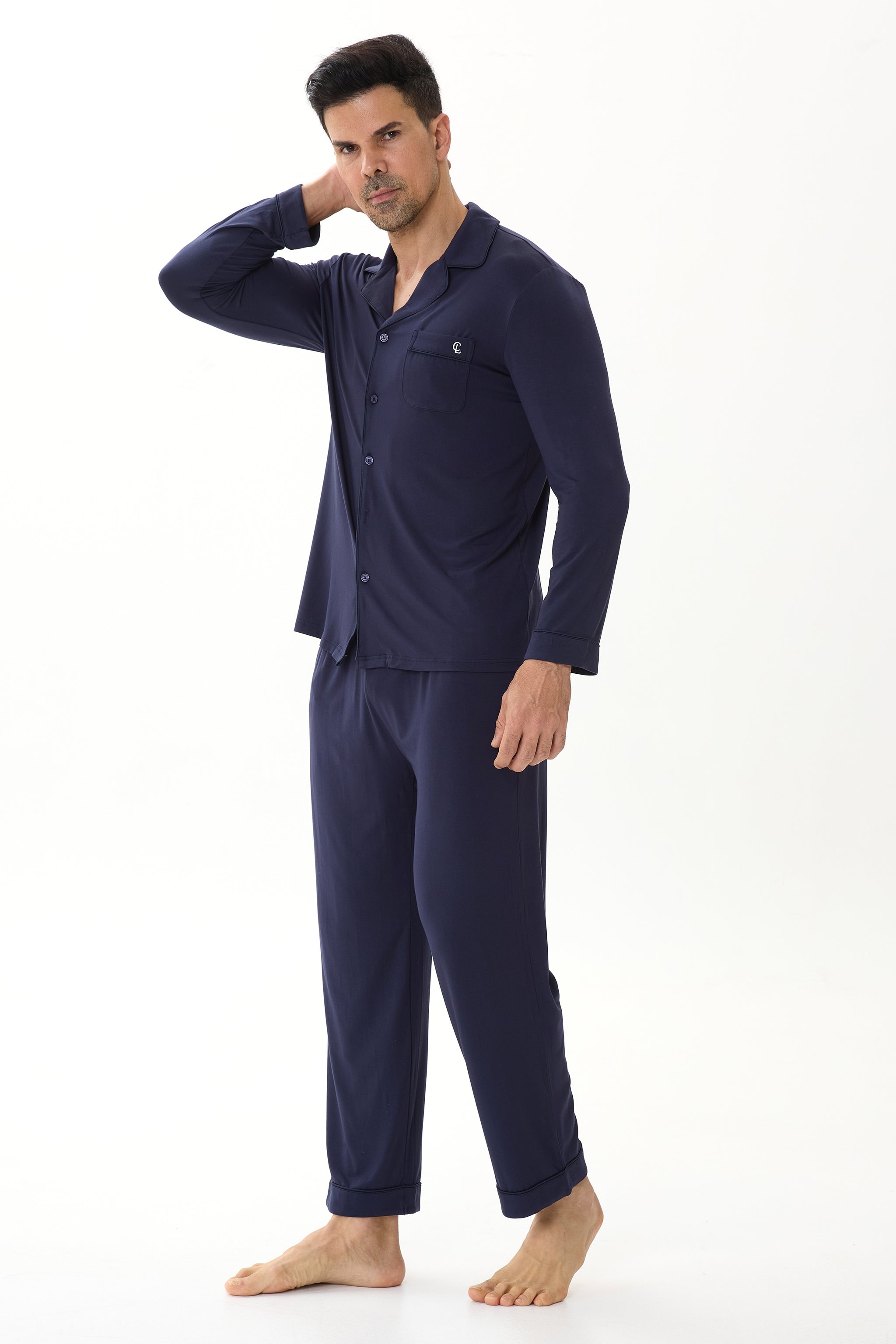 Midnight Cobalt Men’s Organic Bamboo Silk™ Pajama Set – Long Sleeve & Pants - Crescentt