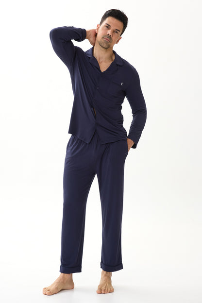 Midnight Cobalt Men’s Organic Bamboo Silk™ Pajama Set – Long Sleeve & Pants