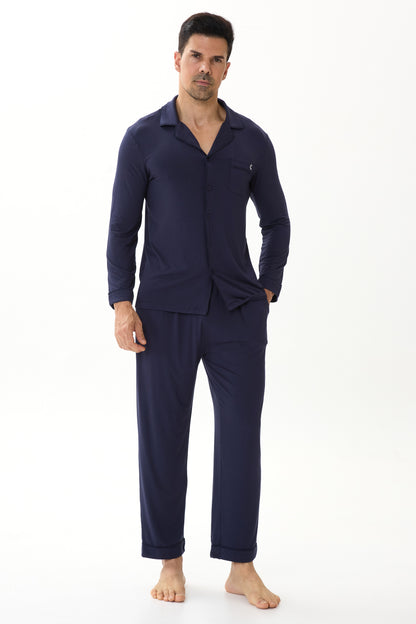 Midnight Cobalt Men’s Organic Bamboo Silk™ Pajama Set – Long Sleeve & Pants