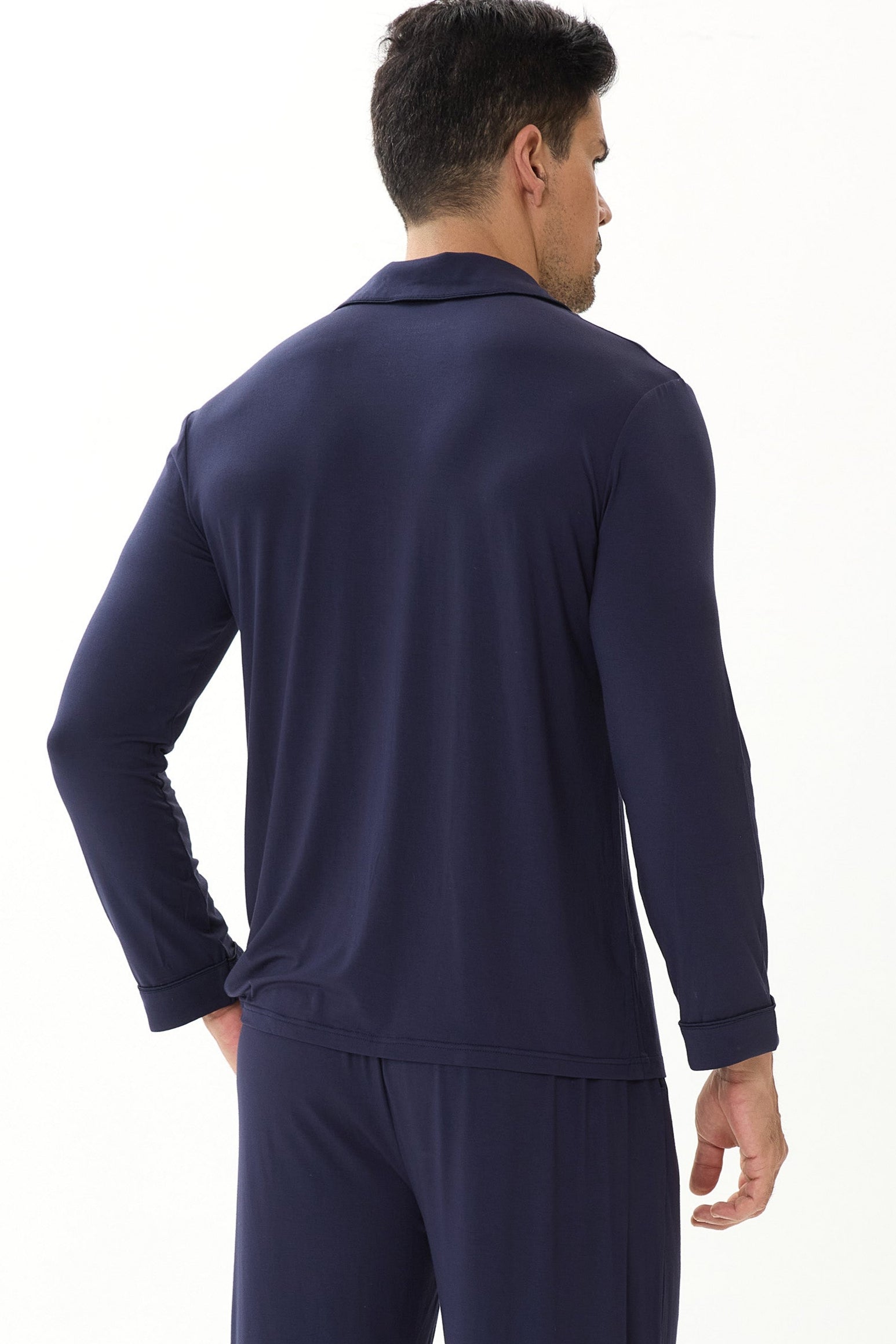 Midnight Cobalt Men’s Organic Bamboo Silk™ Pajama Set – Long Sleeve & Pants - Crescentt