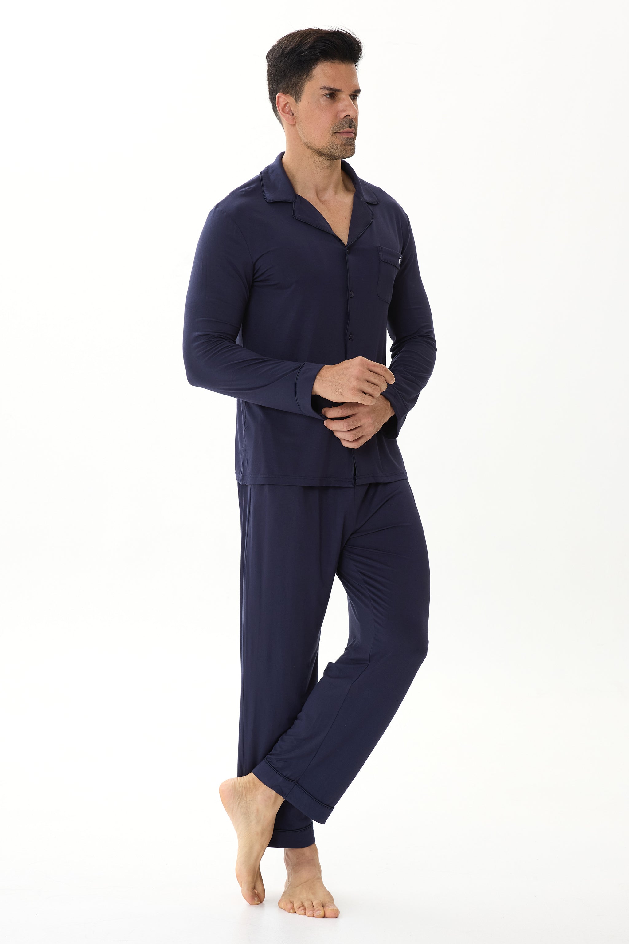 Midnight Cobalt Men’s Organic Bamboo Silk™ Pajama Set – Long Sleeve & Pants - Crescentt