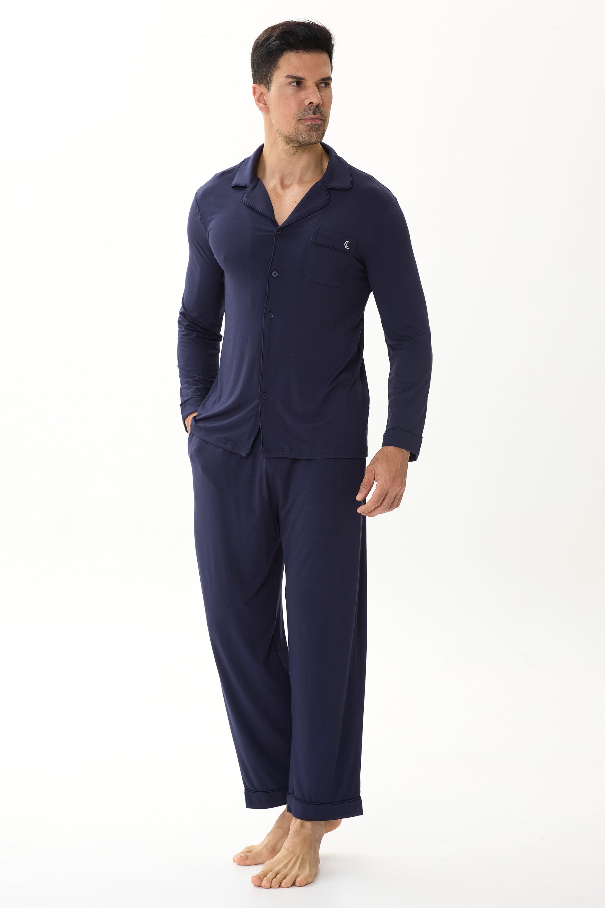 Midnight Cobalt Men’s Organic Bamboo Silk™ Pajama Set – Long Sleeve & Pants - Crescentt