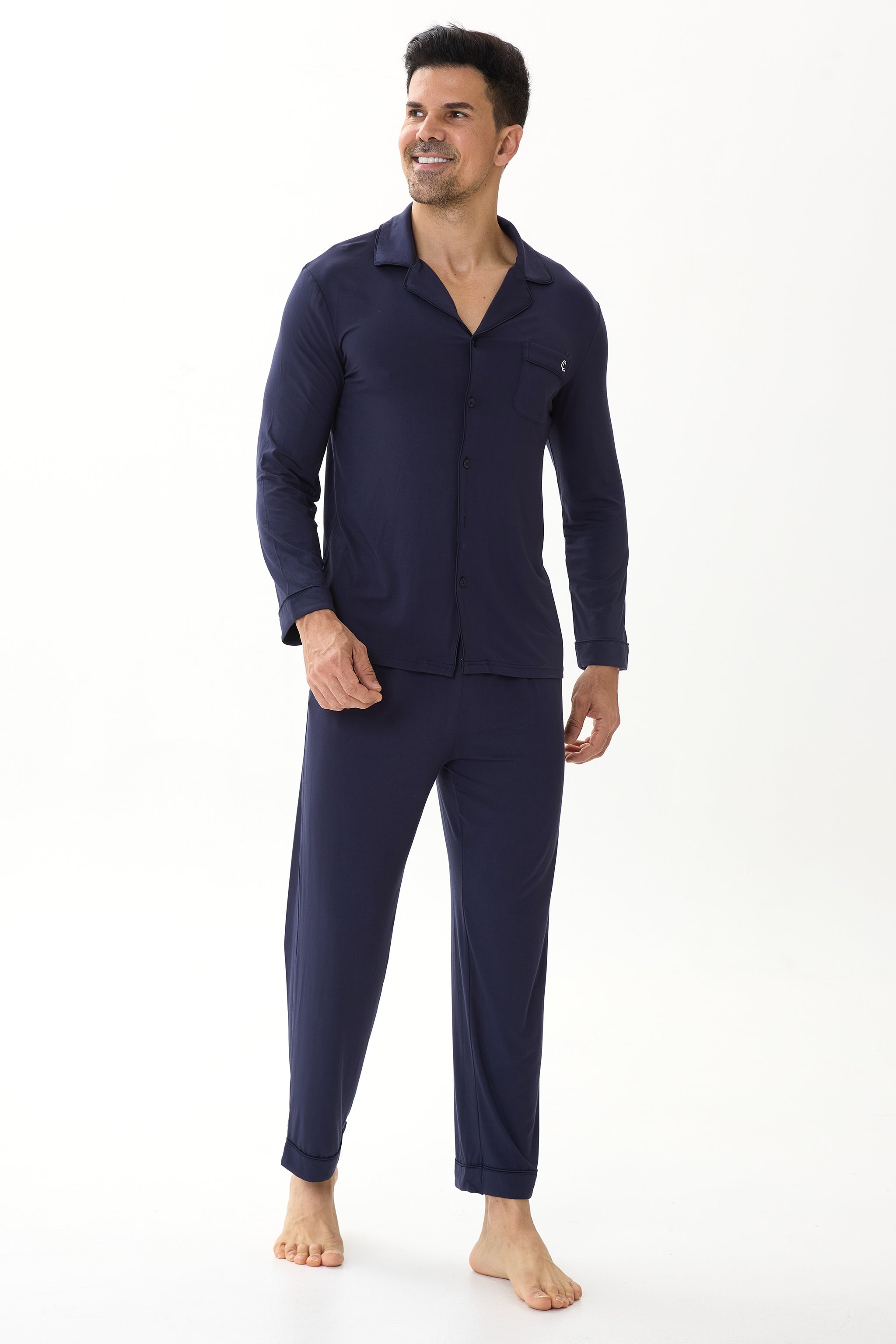 Midnight Cobalt Men’s Organic Bamboo Silk™ Pajama Set – Long Sleeve & Pants - Crescentt