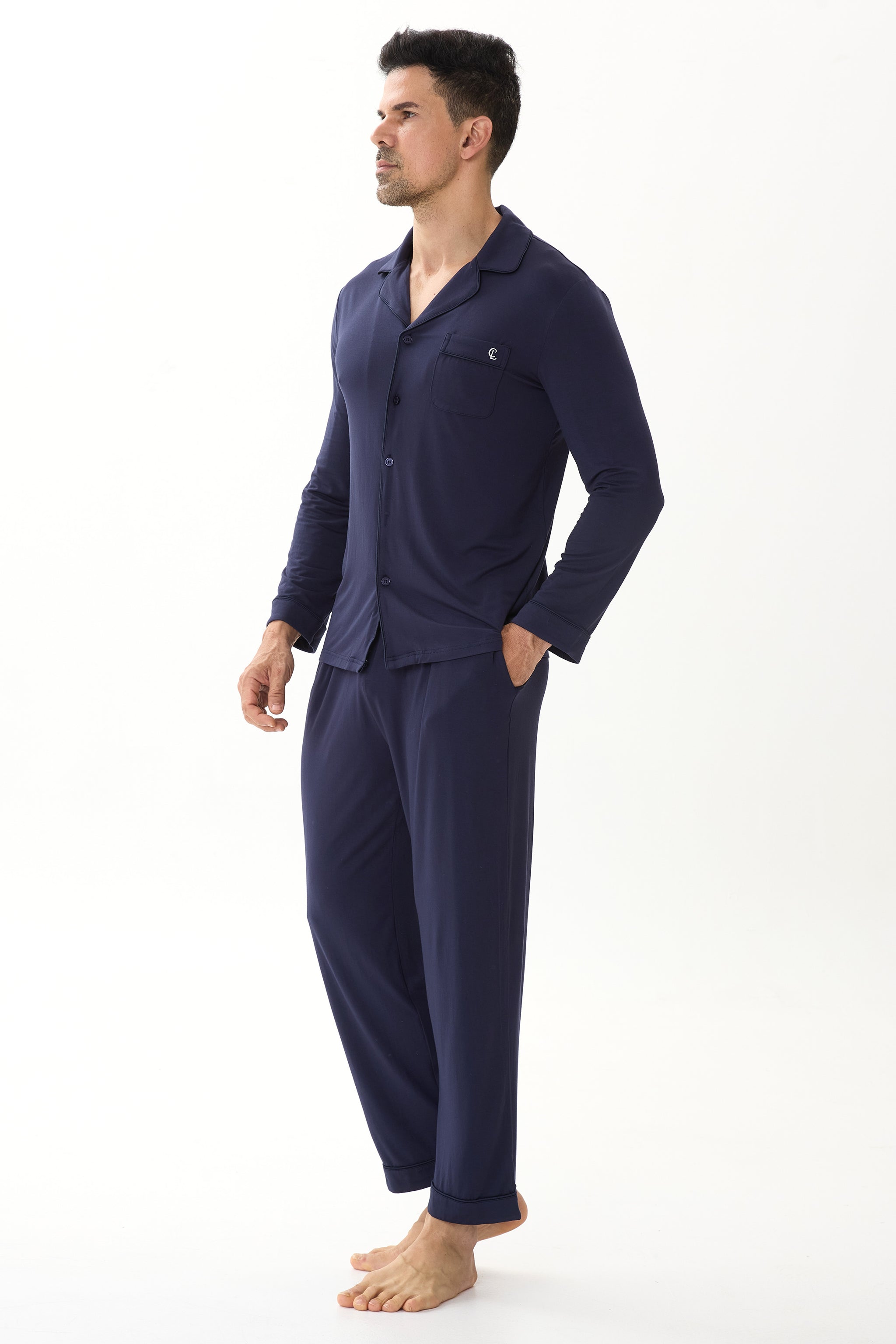 Midnight Cobalt Men’s Organic Bamboo Silk™ Pajama Set – Long Sleeve & Pants - Crescentt