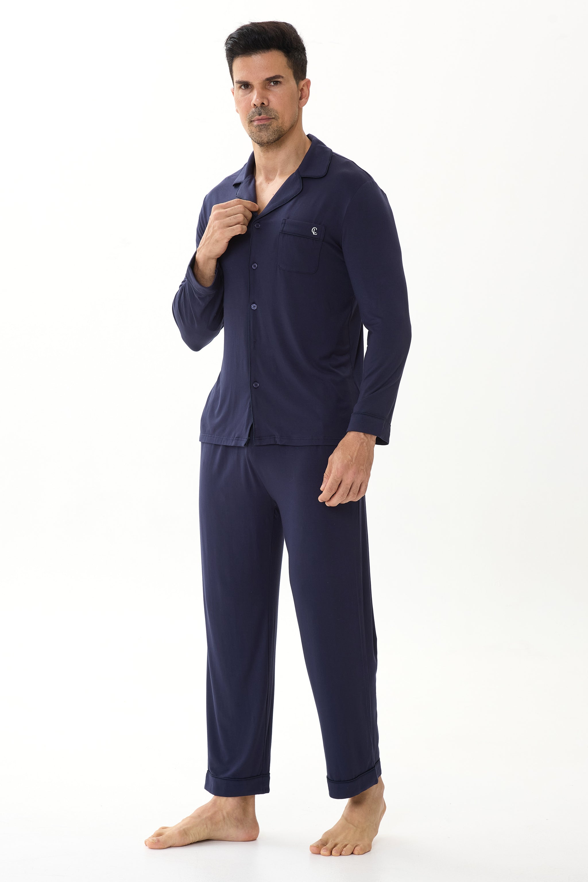 Midnight Cobalt Men’s Organic Bamboo Silk™ Pajama Set – Long Sleeve & Pants - Crescentt