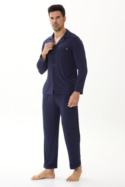 Midnight Cobalt Men’s Organic Bamboo Silk™ Pajama Set – Long Sleeve & Pants
