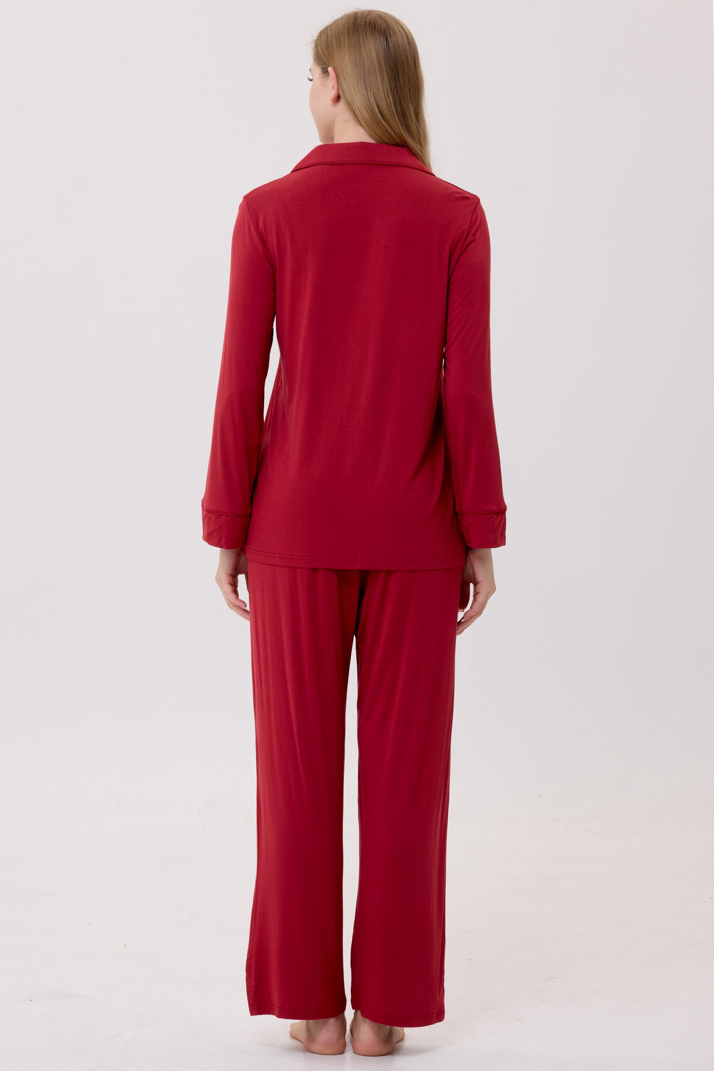 Crimson Luxe Modal Silk™ Pajama Set – Long Sleeve & Pants