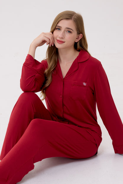 Crimson Luxe Modal Silk™ Pajama Set – Long Sleeve & Pants