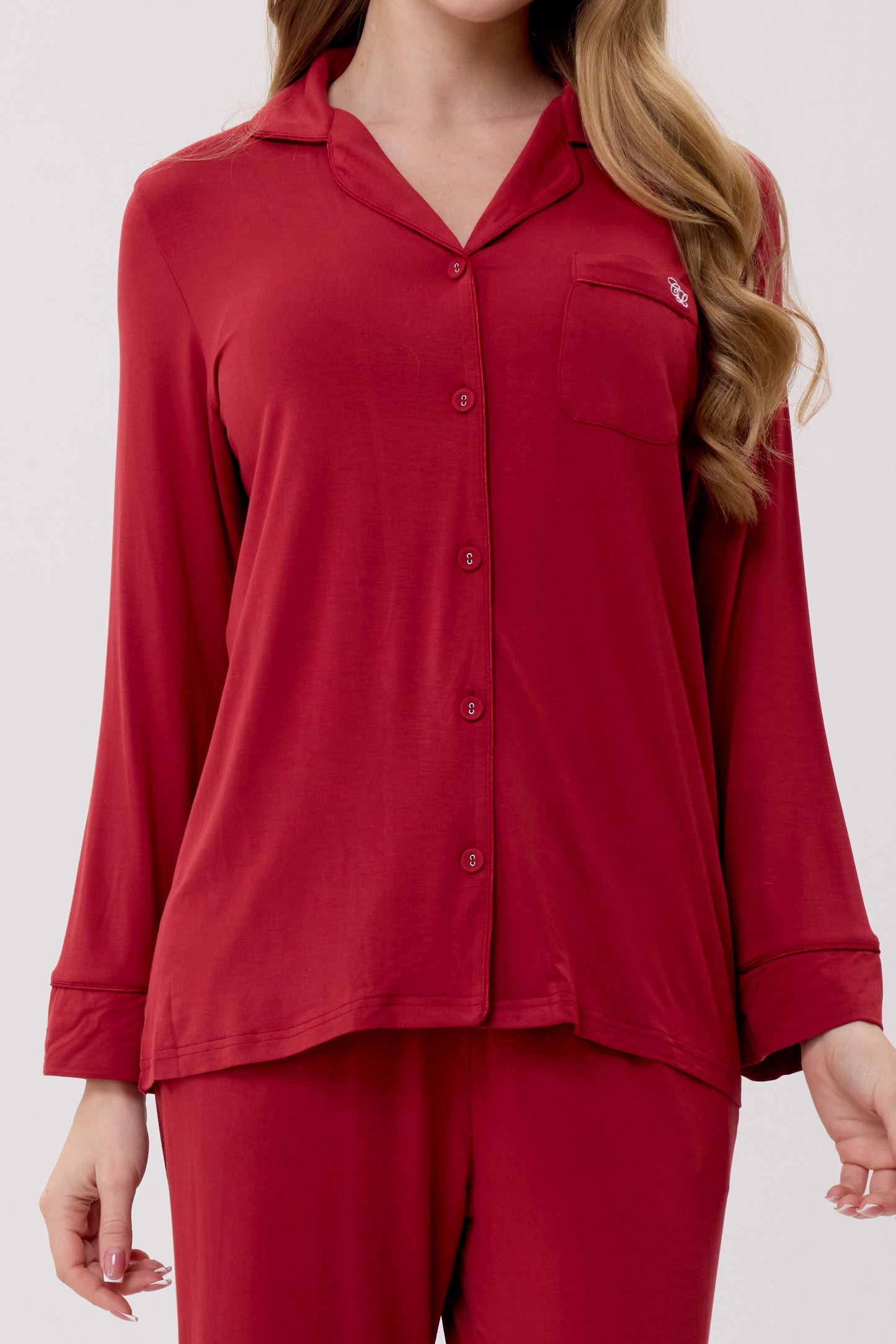 Crimson Luxe Modal Silk™ Pajama Set – Long Sleeve & Pants