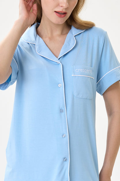 Forget-Me-Not Luxe Modal Silk™ Pajama Set – Short Sleeve & Pants