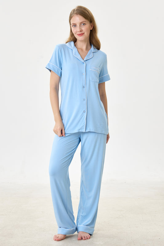Forget-Me-Not Luxe Modal Silk™ Pajama Set – Short Sleeve & Pants