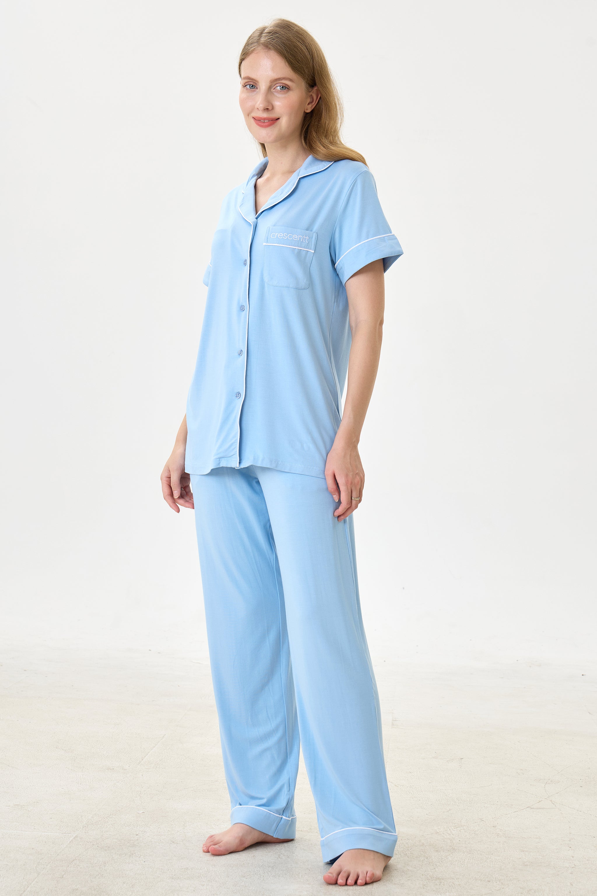 Forget-Me-Not Luxe Modal Silk™ Pajama Set – Short Sleeve & Pants - Crescentt