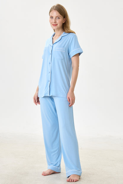 Forget-Me-Not Luxe Modal Silk™ Pajama Set – Short Sleeve & Pants