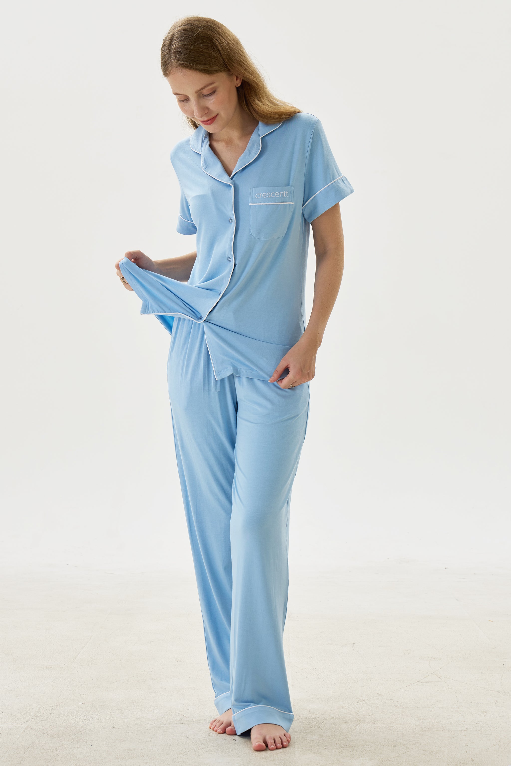 Forget-Me-Not Luxe Modal Silk™ Pajama Set – Short Sleeve & Pants - Crescentt