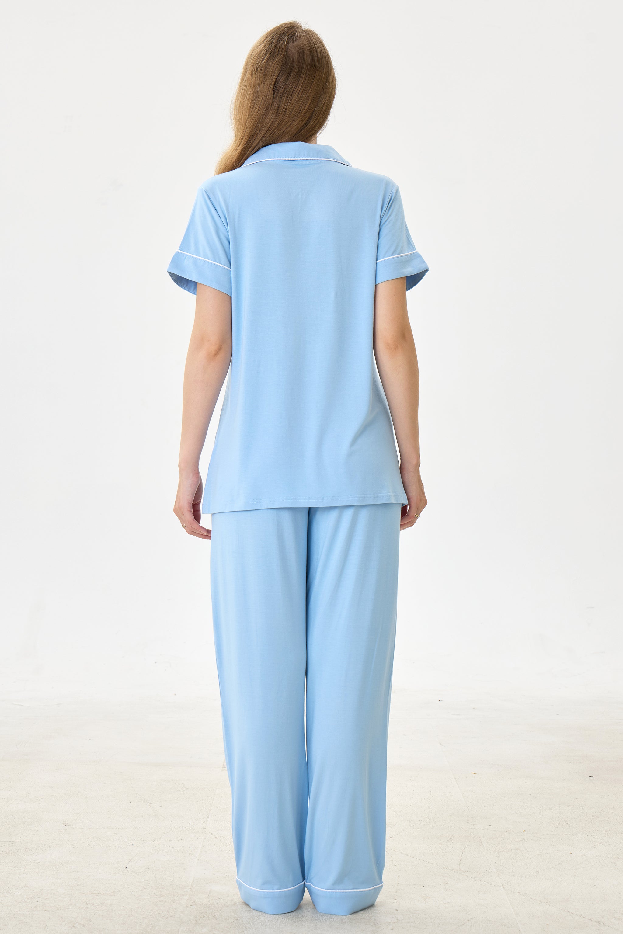 Forget-Me-Not Luxe Modal Silk™ Pajama Set – Short Sleeve & Pants - Crescentt