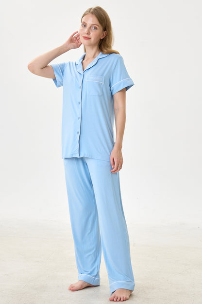 Forget-Me-Not Luxe Modal Silk™ Pajama Set – Short Sleeve & Pants