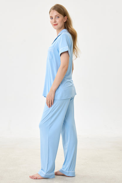 Forget-Me-Not Luxe Modal Silk™ Pajama Set – Short Sleeve & Pants
