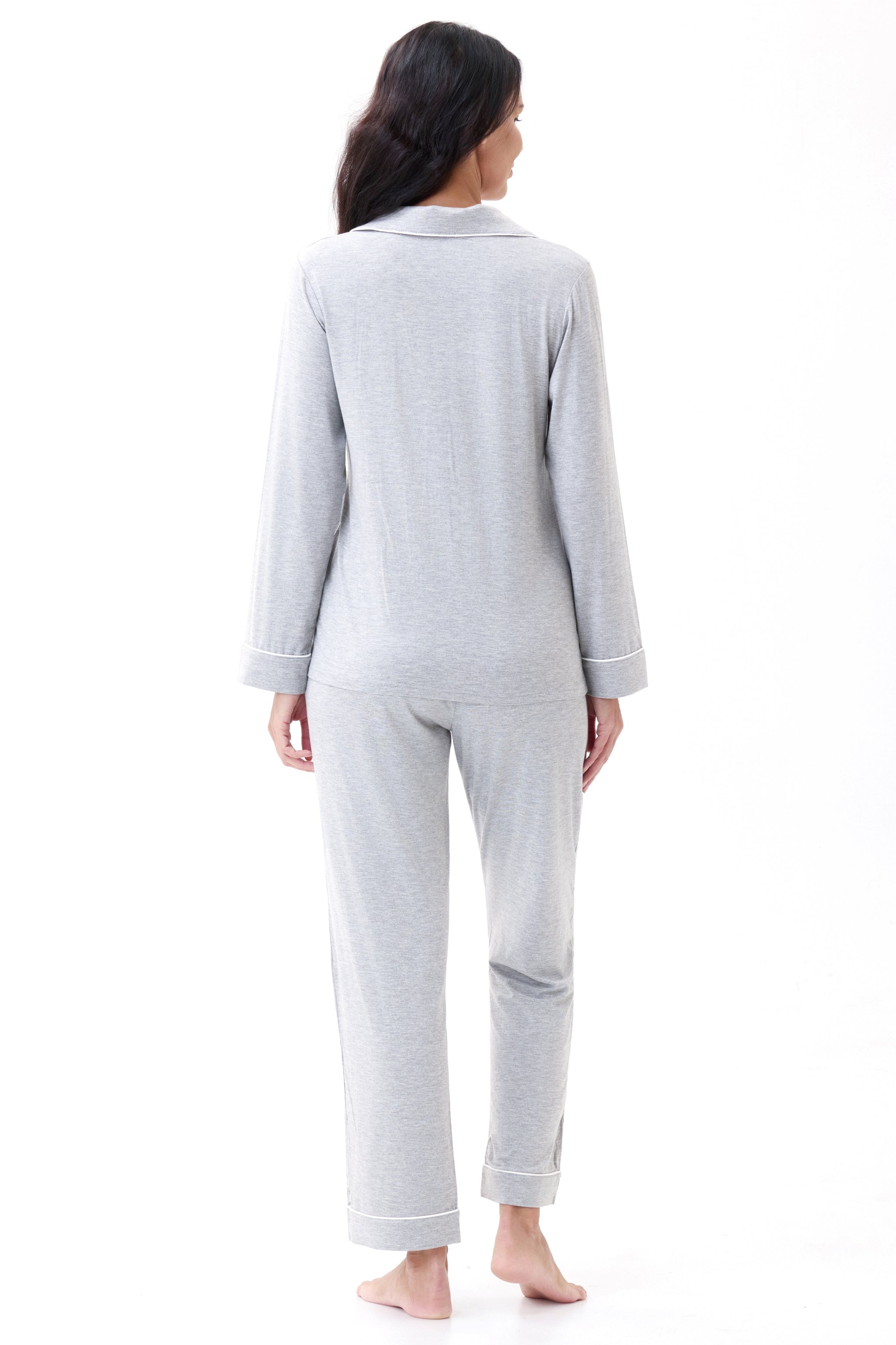 Gray Heather Bamboo Silk™ Pajama Set – Long Sleeve & Pants - Crescentt