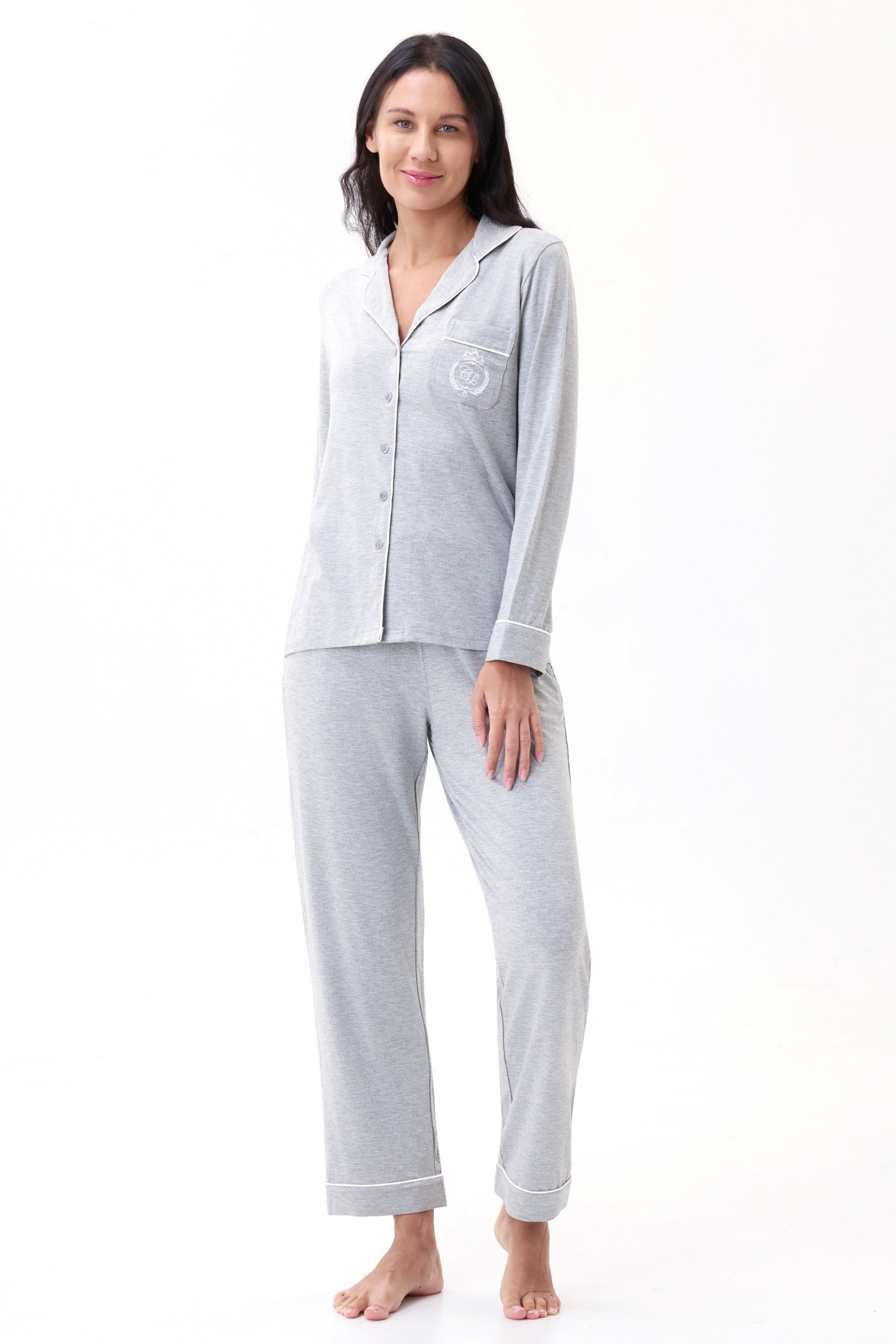Gray Heather Bamboo Silk™ Pajama Set – Long Sleeve & Pants - Crescentt