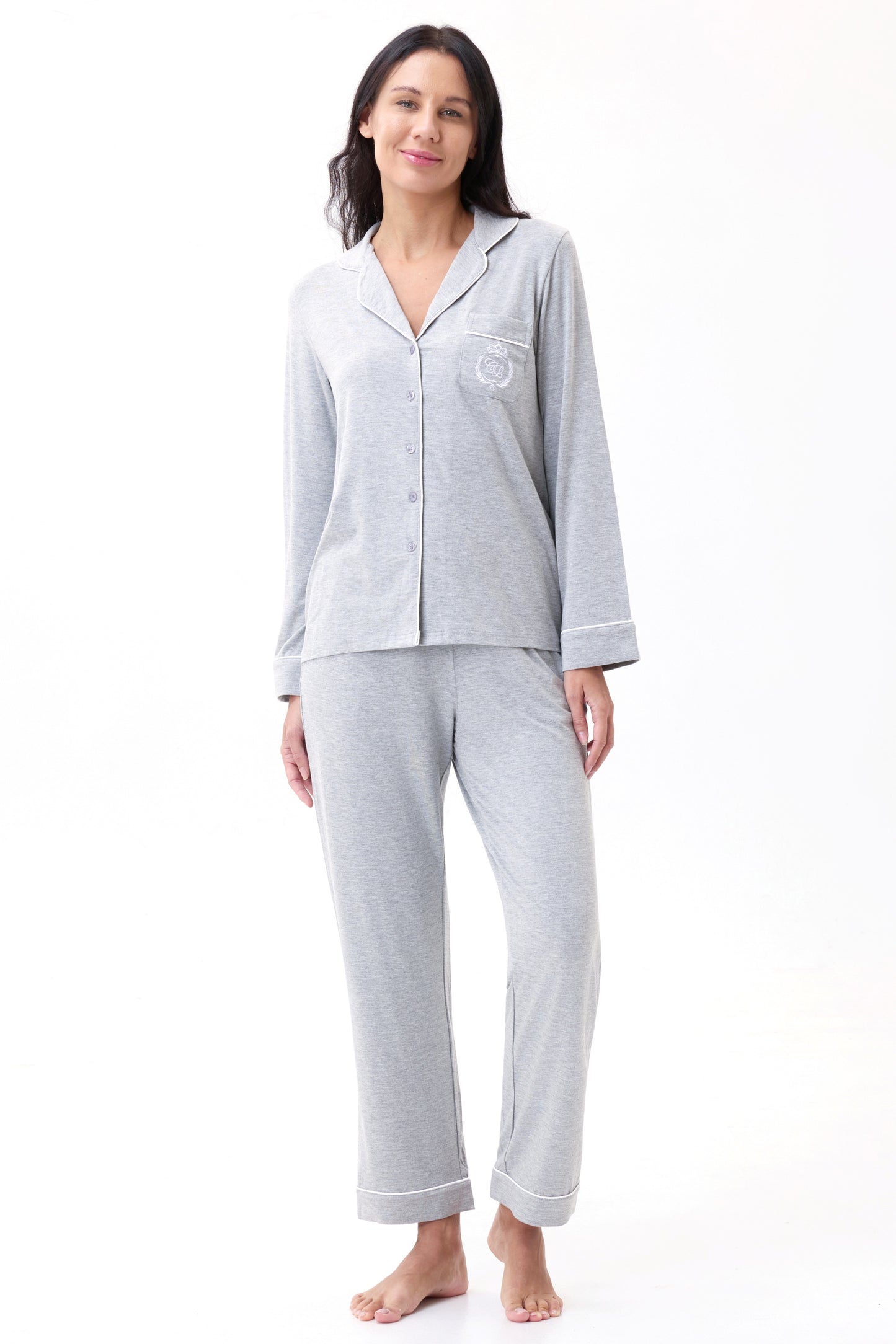 Gray Heather Bamboo Silk™ Pajama Set – Long Sleeve & Pants