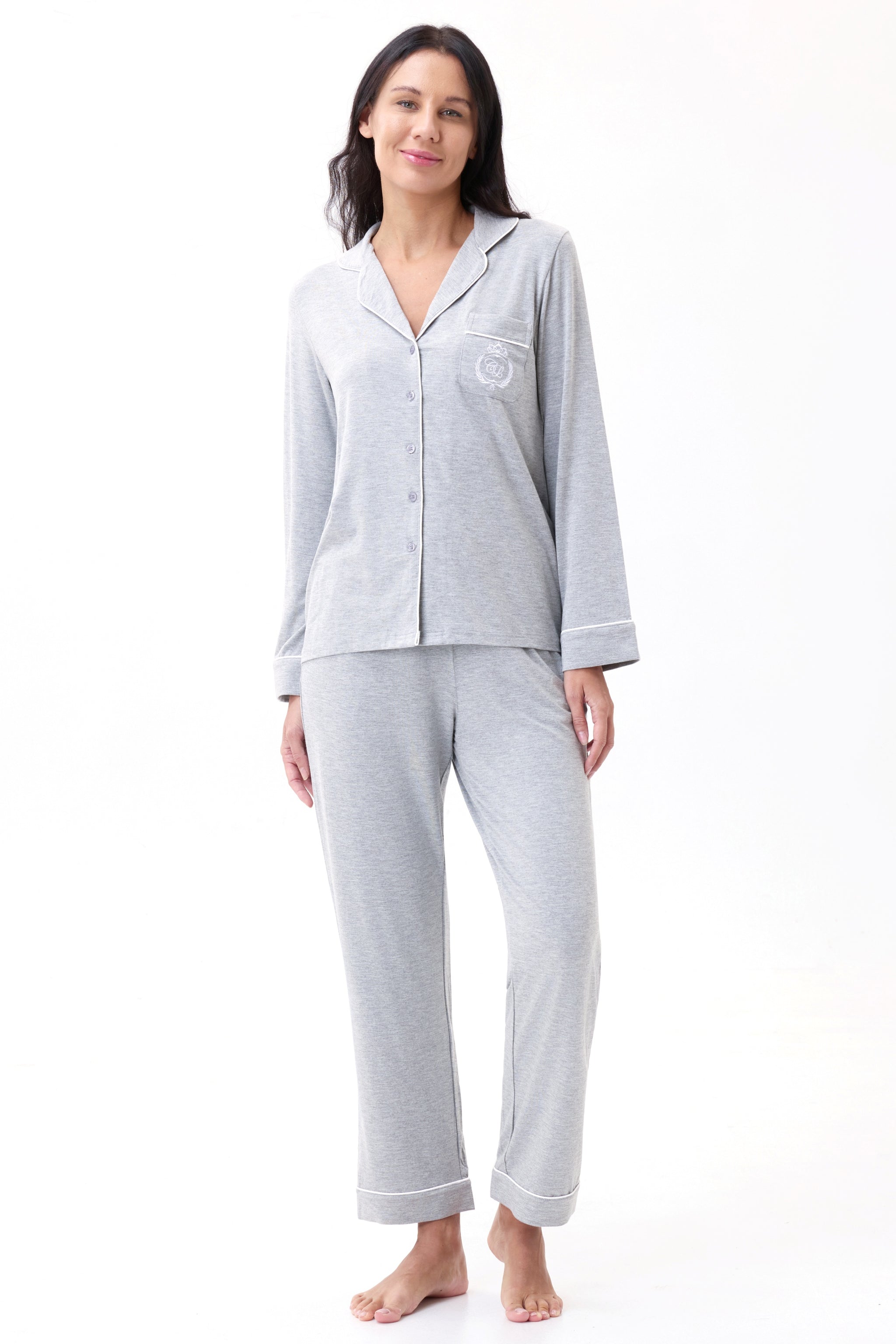 Gray Heather Bamboo Silk™ Pajama Set – Long Sleeve & Pants - Crescentt