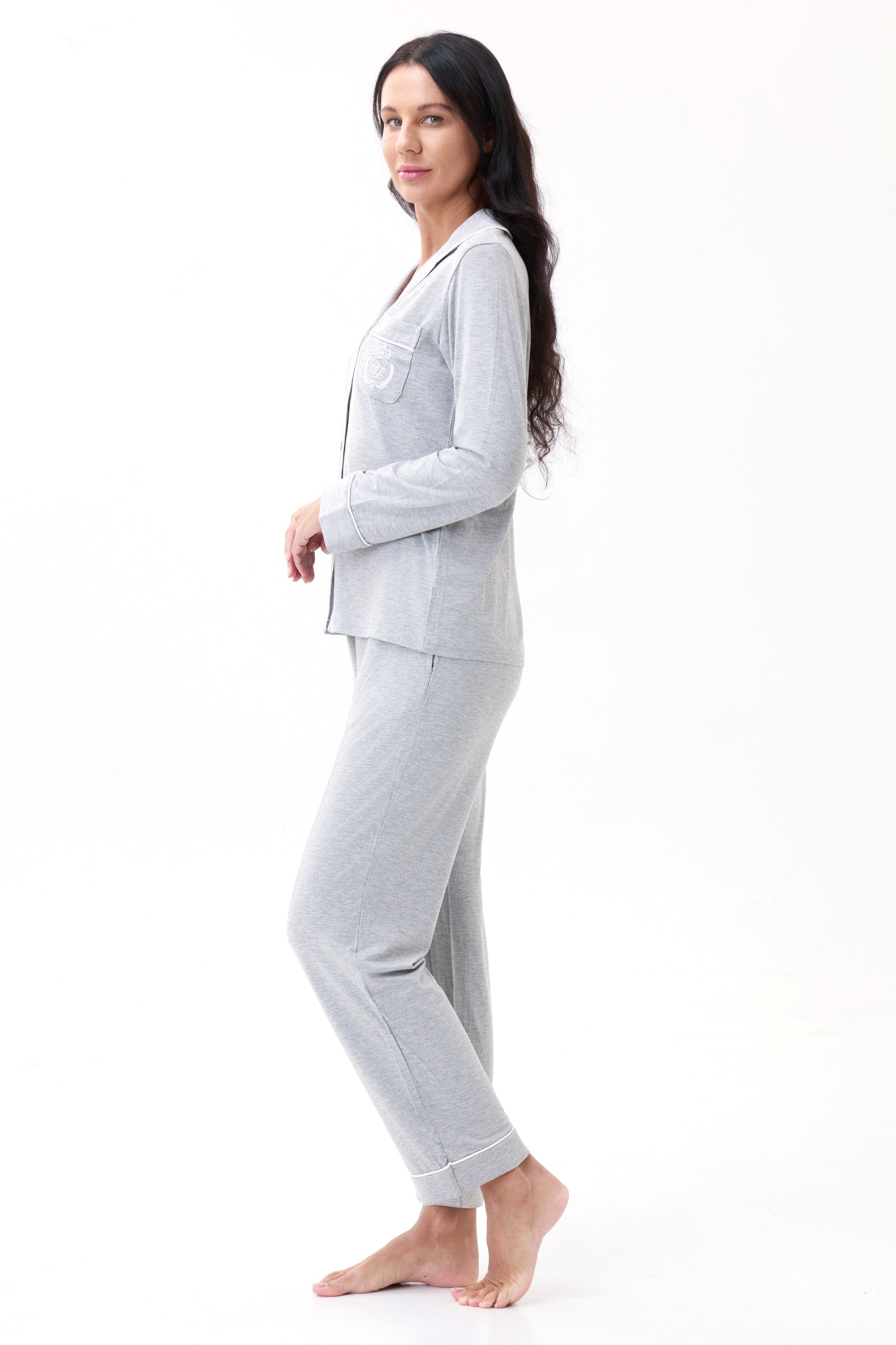 Gray Heather Bamboo Silk™ Pajama Set – Long Sleeve & Pants - Crescentt