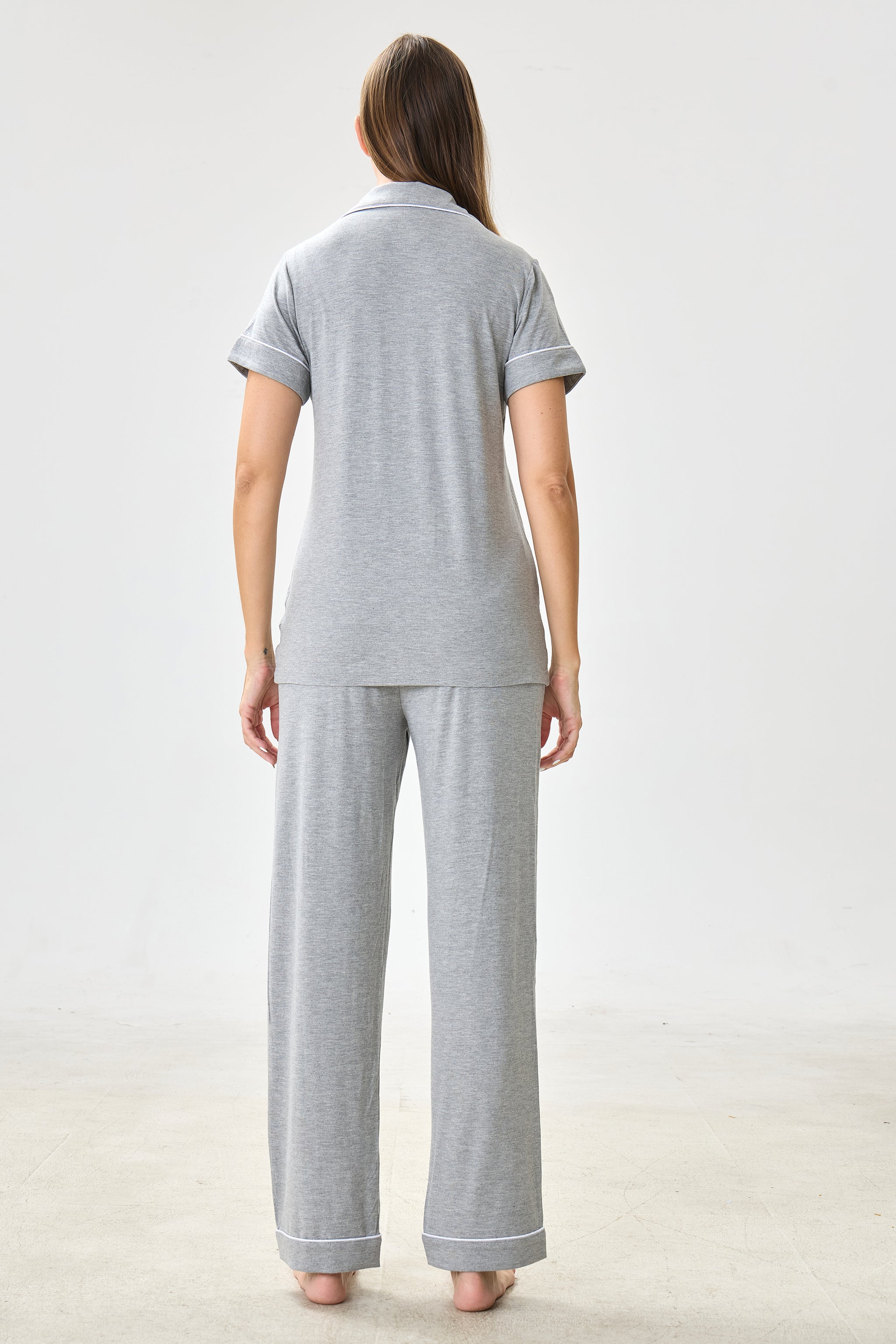 Gray Heather Bamboo Silk™ Pajama Set – Short Sleeve & Pants - Crescentt