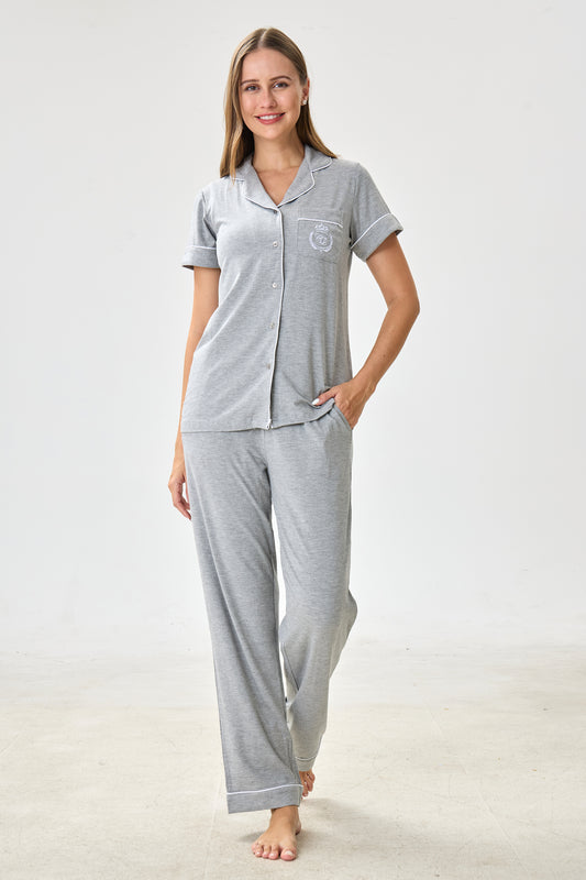 Gray Heather Bamboo Silk™ Pajama Set – Short Sleeve & Pants