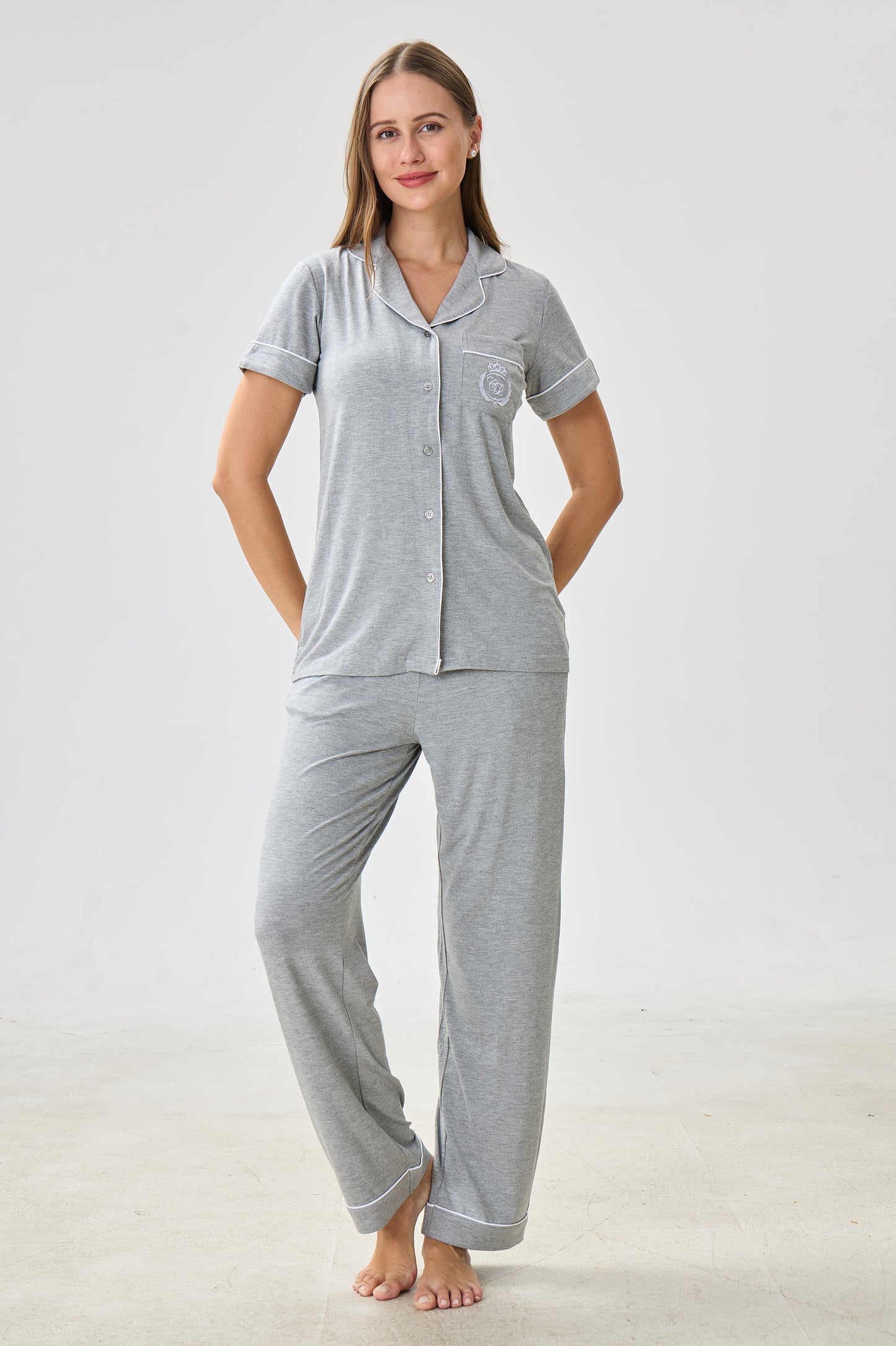 Gray Heather Bamboo Silk™ Pajama Set – Short Sleeve & Pants