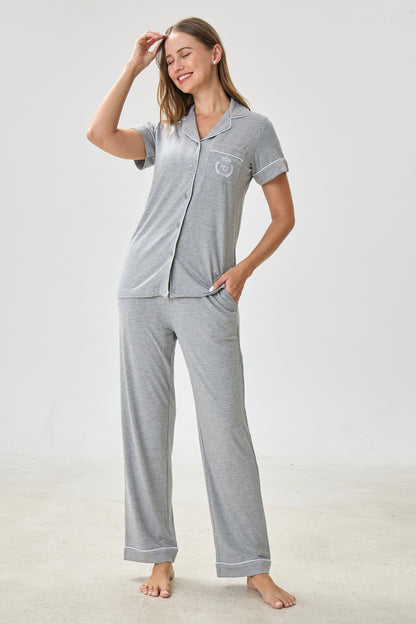Gray Heather Bamboo Silk™ Pajama Set – Short Sleeve & Pants
