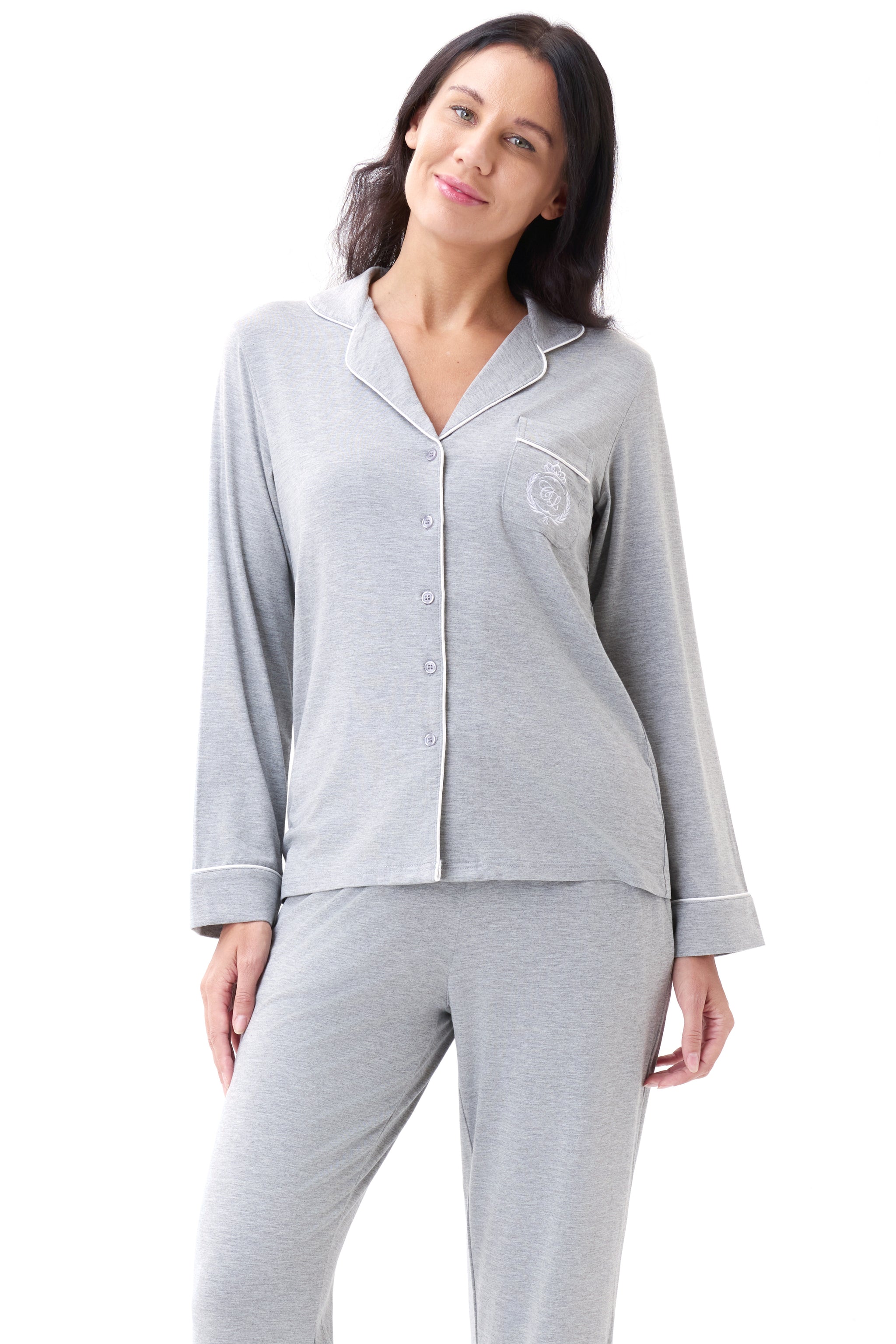 Gray Heather Bamboo Silk™ Pajama Set – Long Sleeve & Pants - Crescentt
