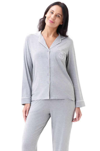 Gray Heather Bamboo Silk™ Pajama Set – Long Sleeve & Pants